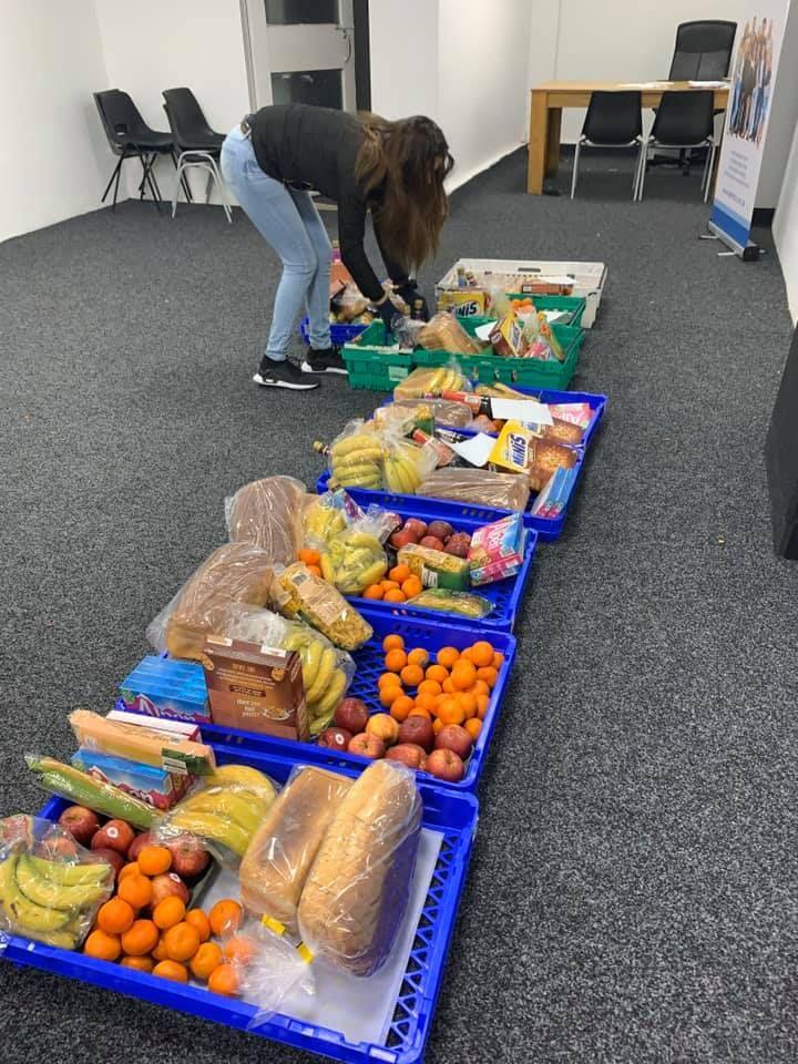 Food parcels laid out at the food bank